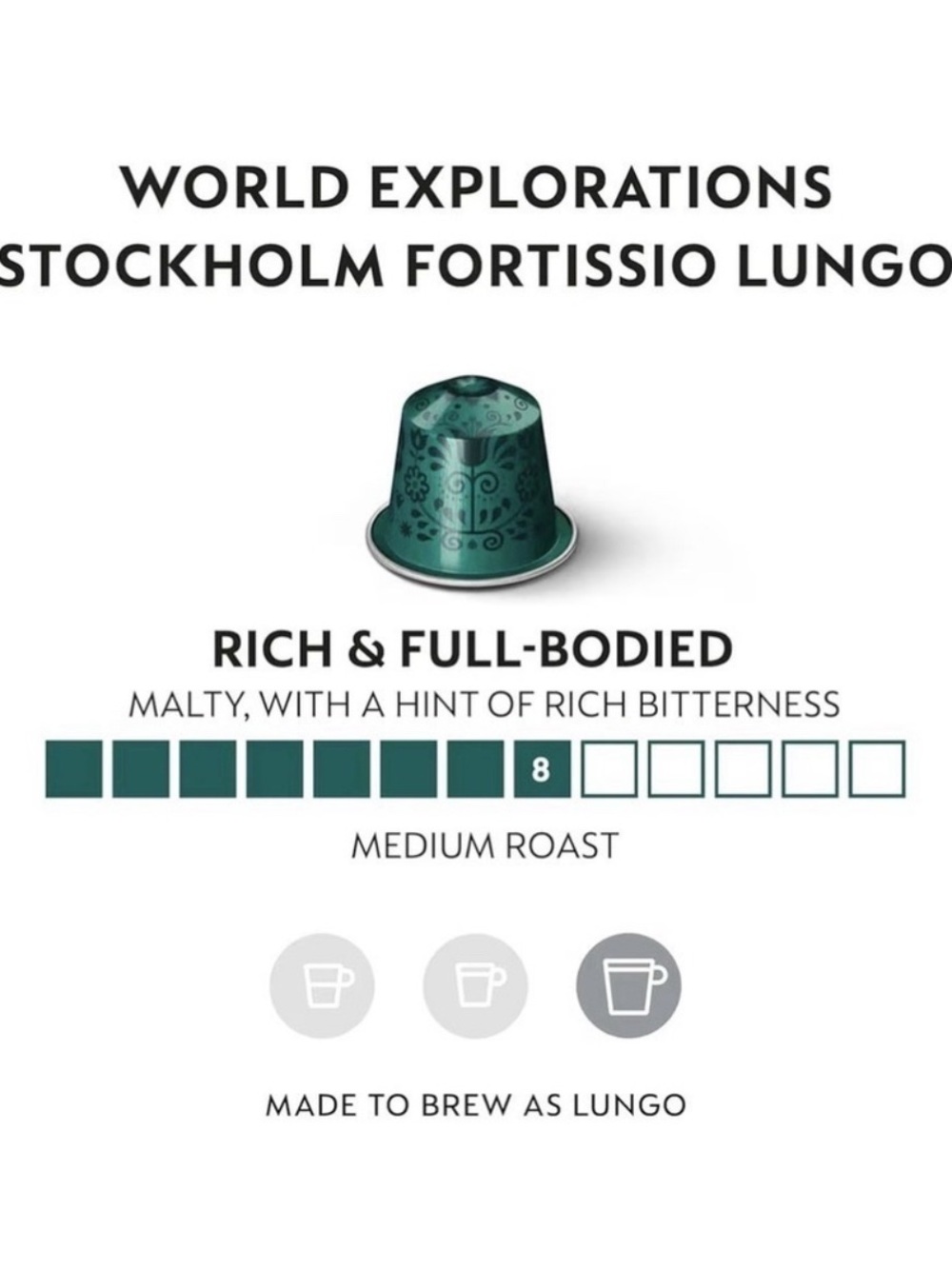 2 Sets of Nespresso Stockholm Fortissio Lungo Green Capsule 100 Pods - Picture 3 of 3